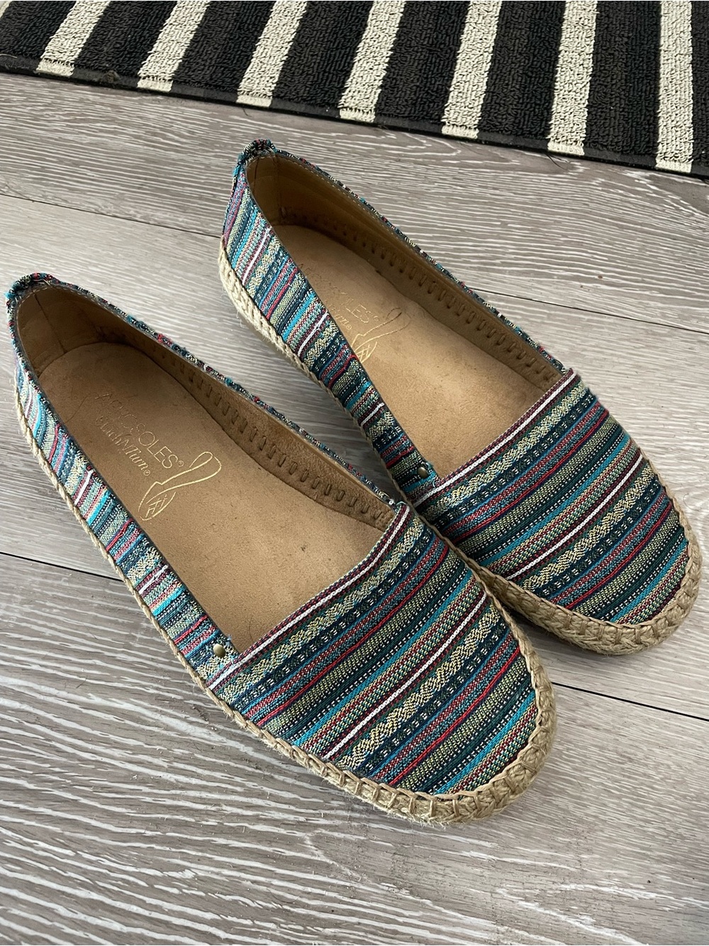 Aerosoles Boho Striped Woven Espadrille Flats Slip On Shoes Size 8
